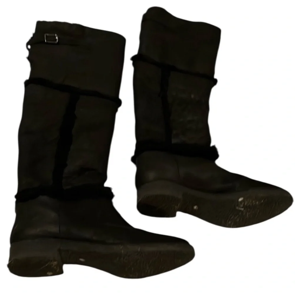 Diane Von Furstenberg size 10 black leather shearling lined over the knee boots